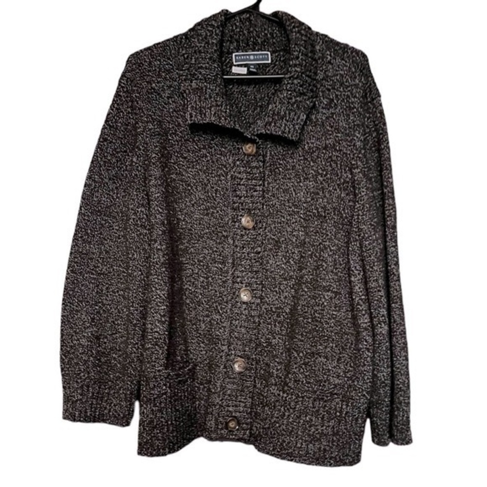 Karen Scott Mixed Gray Sleeve Button-Up Sweater - Size 2X